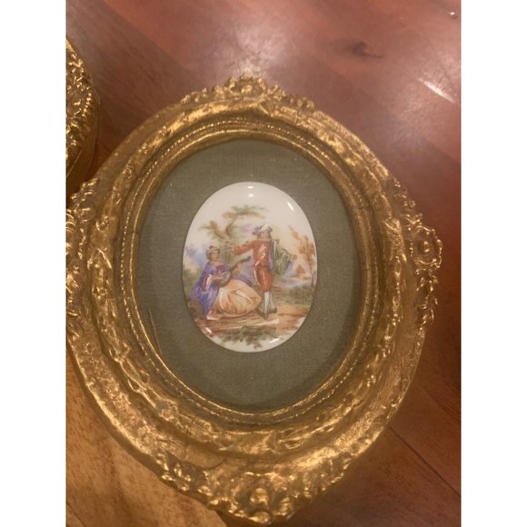 Vtg Cameo Creations x2  Victorian Ornate Gold Frames Oval Pictures Green - Picture 3 of 10